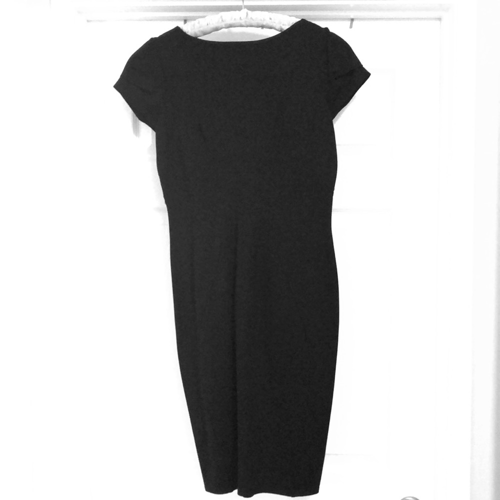 Black short cap sleeve sheath dress